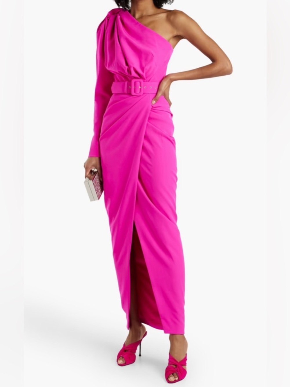 Rhea Costa Fuchsia One-Shoulder Draped Maxi Skirt